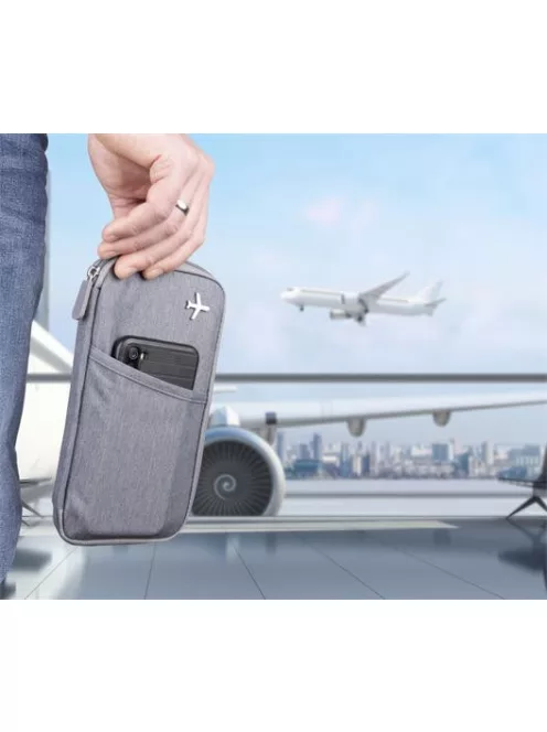 TROIKA Dokumentumtároló, utazáshoz, RFID védelemmel, TROIKA "Safe flight", szürke