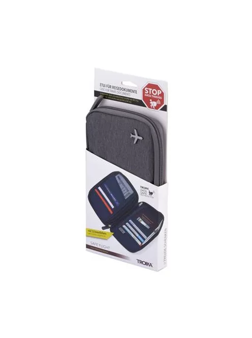 TROIKA Dokumentumtároló, utazáshoz, RFID védelemmel, TROIKA "Safe flight", szürke