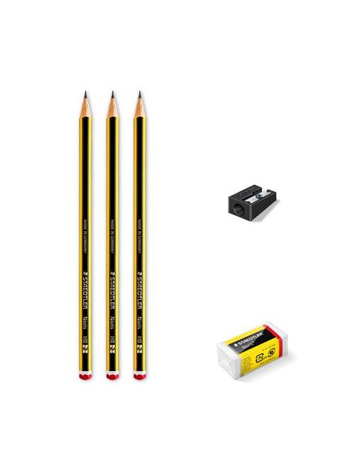 STAEDTLER Grafitceruza, HB, hatszögletű, hegyezővel és radírral, STAEDTLER "Noris"