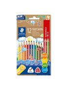 STAEDTLER Színes ceruza készlet, háromszögletű, vastag, hegyezővel, STAEDTLER "Noris® Jumbo 128", 10+2 különböző szín