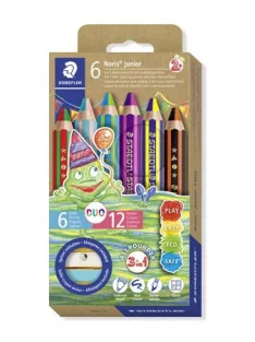   STAEDTLER Színes ceruza készlet, duo színű, hegyezővel, STAEDTLER "Noris® junior 140", 6 különböző szín