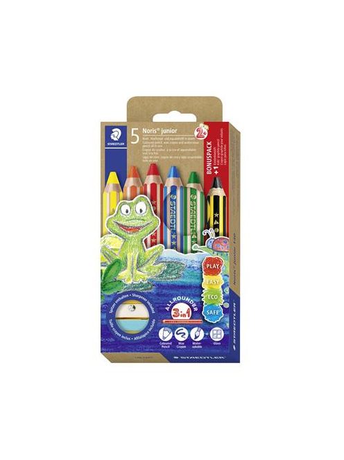 STAEDTLER Színes ceruza készlet, grafitceruzával, hegyezővel,  STAEDTLER "Noris® junior 140", 5+1 különböző szín