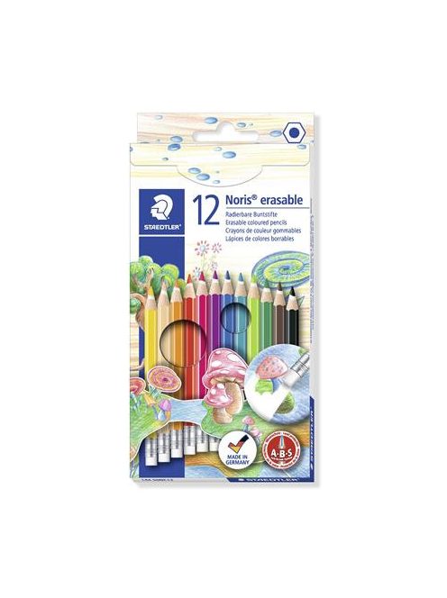 STAEDTLER Színes ceruza készlet radírral, hatszögletű, STAEDTLER "Noris Club", 12 különböző szín