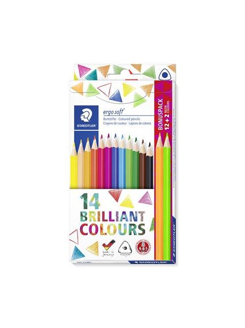 STAEDTLER Színes ceruza készlet, háromszögletű, ajándék 2 db színes ceruzával, STAEDTLER "Ergo Soft", 14 különböző szín