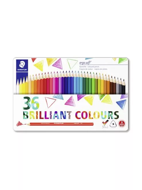 STAEDTLER Színes ceruza készlet, háromszögletű, fémdobozos, STAEDTLER "Ergo Soft 157", 36 különböző szín