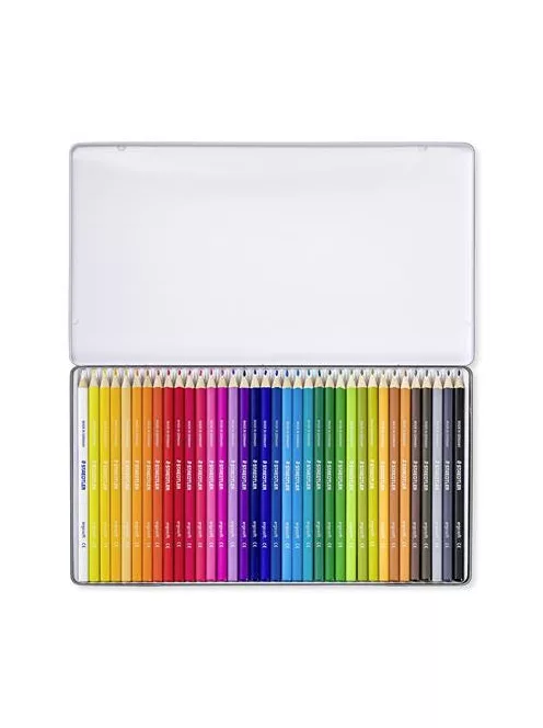 STAEDTLER Színes ceruza készlet, háromszögletű, fémdobozos, STAEDTLER "Ergo Soft 157", 36 különböző szín