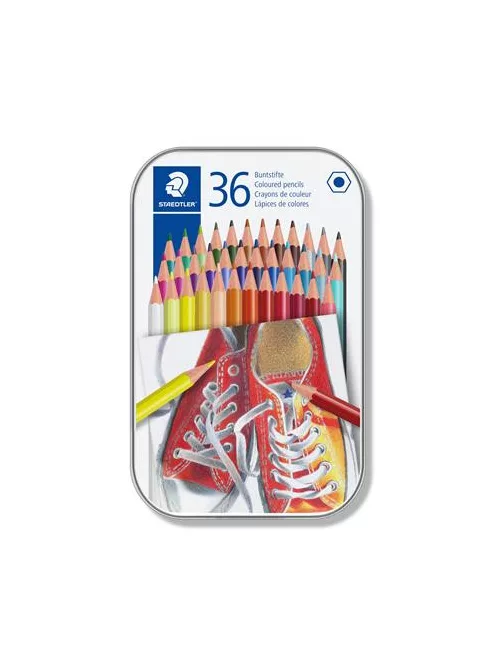 STAEDTLER Színes ceruza készlet, hatszögletű, fém dobozban, STAEDTLER "175", 36 különböző szín