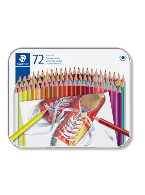 STAEDTLER Színes ceruza készlet, hatszögletű, fém dobozban, STAEDTLER "175", 72 különböző szín