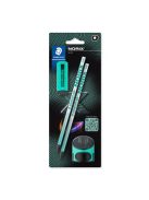 STAEDTLER Grafitceruza készlet, hegyezővel, radírral, HB, STAEDTLER "Norix® 181", franciazöld