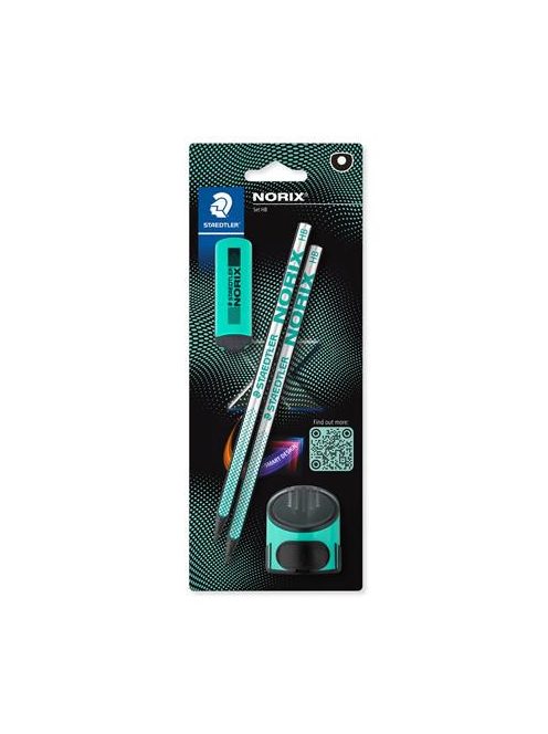 STAEDTLER Grafitceruza készlet, hegyezővel, radírral, HB, STAEDTLER "Norix® 181", franciazöld