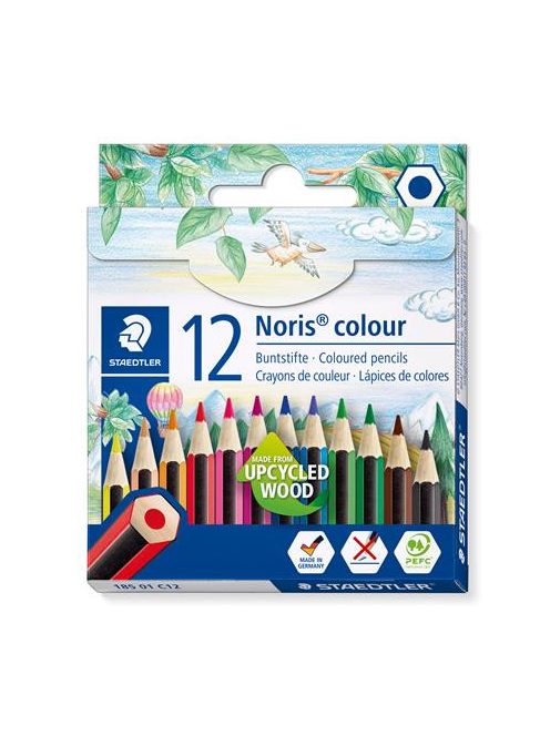 STAEDTLER Színes ceruza készlet, hatszögletű, félhosszú, STAEDTLER "Noris Colour 185", 12 különböző szín