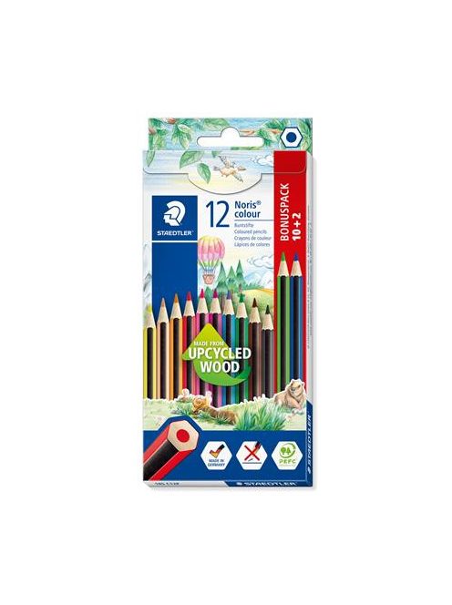 STAEDTLER Színes ceruza készlet, hatszögletű, STAEDTLER "Noris Colour 185", 10+2 különböző szín