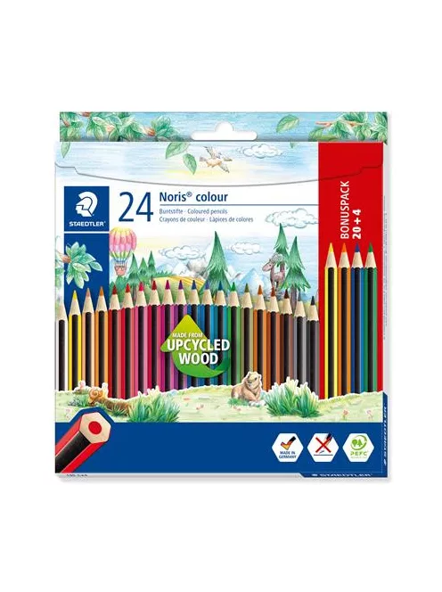 STAEDTLER Színes ceruza készlet, hatszögletű, STAEDTLER "Noris Colour 185", 20+4 különböző szín
