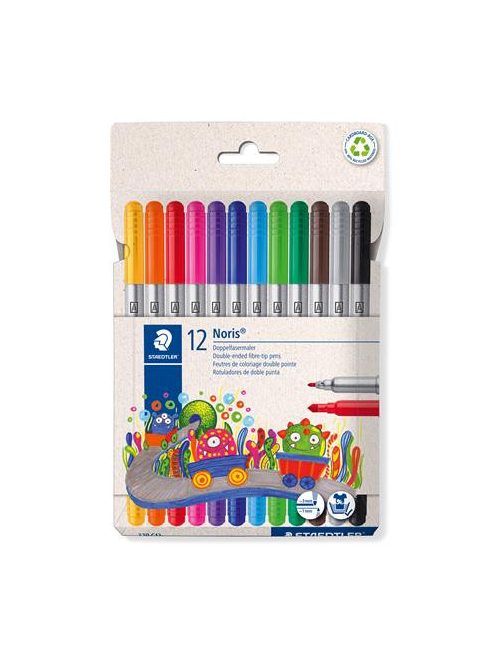 STAEDTLER Filctoll készlet, 1-3 mm, kétvégű, kimosható, STAEDTLER "Noris® 320, 12 különböző szín