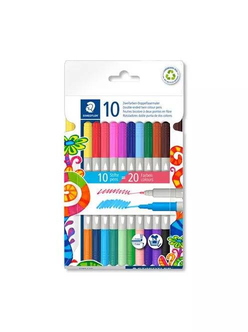 STAEDTLER Filctoll készlet, 1/3 mm, kétvégű, STAEDTLER® "3280", 20 különböző szín