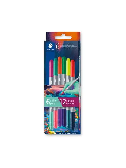 STAEDTLER Filctoll készlet, 1/3 mm, kétvégű, kimosható, STAEDTLER® "3280", Multiverzum 1, 6 különböző szín