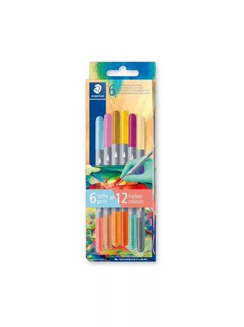 STAEDTLER Filctoll készlet, 1/3 mm, kétvégű, kimosható, STAEDTLER® "3280", Multiverzum 2, 6 különböző szín
