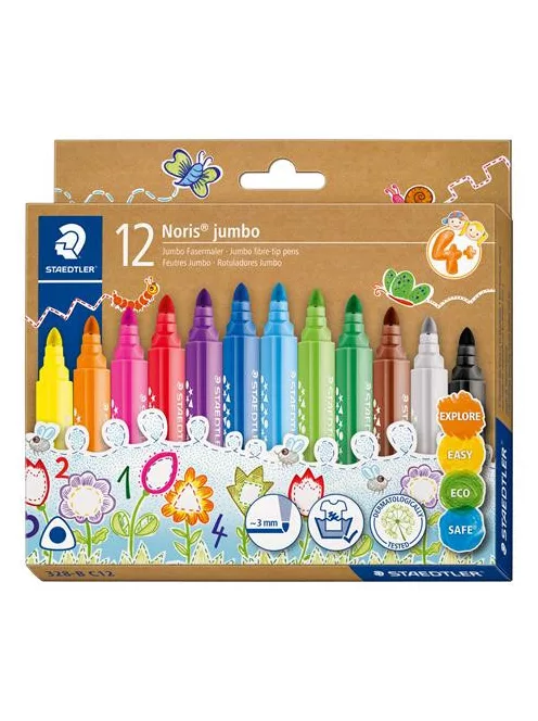 STAEDTLER Filctoll készlet, 3 mm, háromszögletű, kimosható, STAEDTLER "Noris® jumbo 328-B", 12 szín