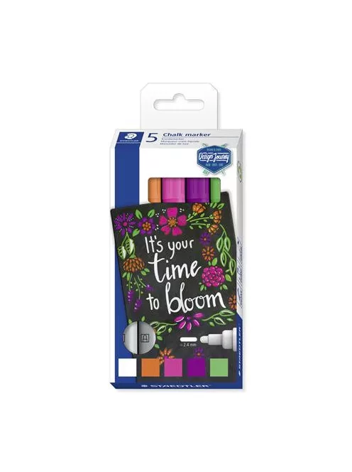 STAEDTLER Krétamarker készlet, 2,4 mm, kúpos, STAEDTLER "Lumocolor® chalk marker 344", 5 különböző szín