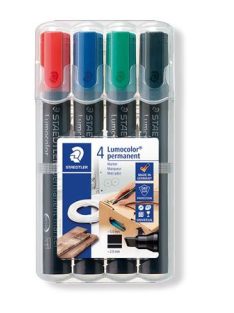   STAEDTLER Alkoholos marker készlet, 2-5 mm, vágott, STAEDTLER "Lumocolor® 350", 4 különböző szín