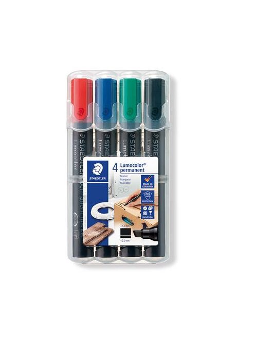 STAEDTLER Alkoholos marker készlet, 2-5 mm, vágott, STAEDTLER "Lumocolor® 350", 4 különböző szín