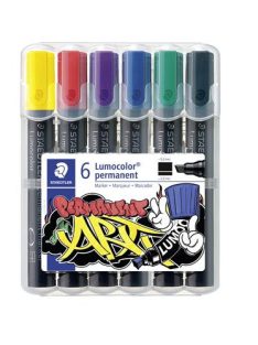   STAEDTLER Alkoholos marker készlet, 2-5 mm, vágott, STAEDTLER "Lumocolor® 350", 6 különböző szín
