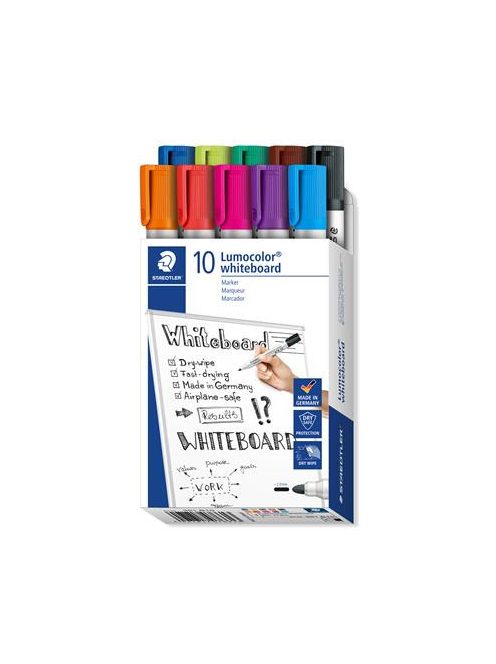 STAEDTLER Táblamarker készlet, 2 mm, kúpos, STAEDTLER "Lumocolor® 351", 10 különböző szín