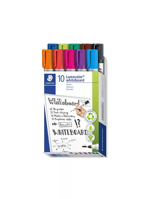 STAEDTLER Táblamarker készlet, 2 mm, kúpos, STAEDTLER "Lumocolor® 351", 10 különböző szín
