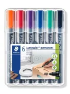 STAEDTLER Alkoholos marker készlet, 2 mm, kúpos, STAEDTLER "Lumocolor® 352", 6 különböző szín