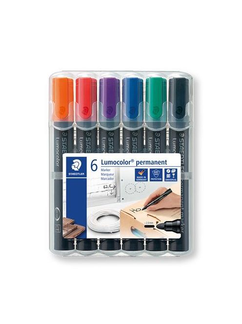 STAEDTLER Alkoholos marker készlet, 2 mm, kúpos, STAEDTLER "Lumocolor® 352", 6 különböző szín