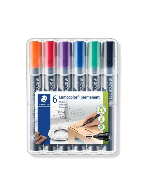 STAEDTLER Alkoholos marker készlet, 2 mm, kúpos, STAEDTLER "Lumocolor® 352", 6 különböző szín