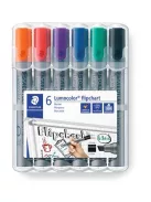STAEDTLER Flipchart marker készlet, 2-5 mm, vágott, STAEDTLER "Lumocolor 356 B", 6 különböző szín