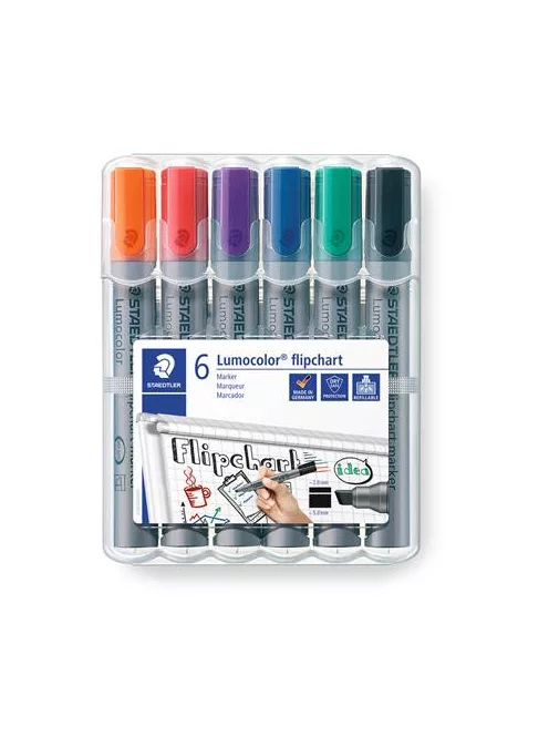 STAEDTLER Flipchart marker készlet, 2-5 mm, vágott, STAEDTLER "Lumocolor 356 B", 6 különböző szín