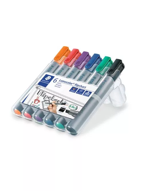 STAEDTLER Flipchart marker készlet, 2-5 mm, vágott, STAEDTLER "Lumocolor 356 B", 6 különböző szín