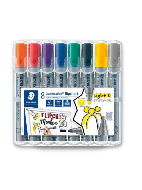 STAEDTLER Flipchart marker vegyes készlet, 2/2-5 mm, STAEDTLER "Lumocolor® 356", 8 különböző szín