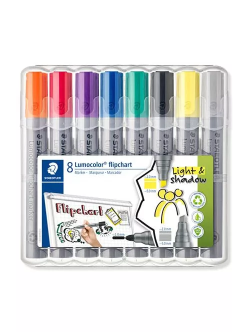 STAEDTLER Flipchart marker vegyes készlet, 2/2-5 mm, STAEDTLER "Lumocolor® 356", 8 különböző szín