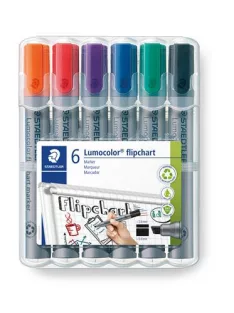   STAEDTLER Flipchart marker készlet, 2 mm, kúpos, STAEDTLER "Lumocolor 356", 6 különböző szín