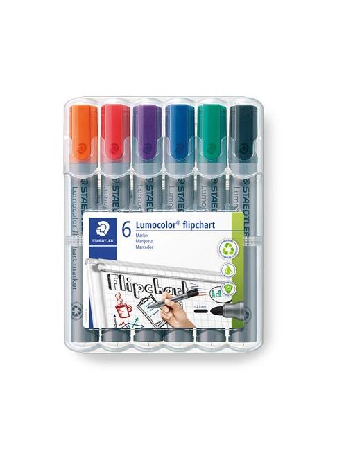 STAEDTLER Flipchart marker készlet, 2 mm, kúpos, STAEDTLER "Lumocolor 356", 6 különböző szín