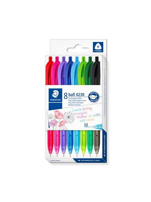 STAEDTLER Golyóstoll, 0,5 mm, nyomógombos, STAEDTLER® "4230 M", 8 különböző szín