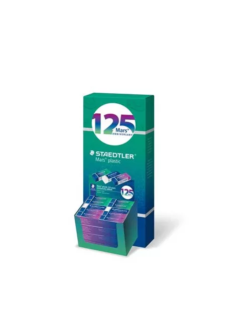 STAEDTLER Radír display, STAEDTLER "Mars® Plastic 526, 125 years", kék-zöld-lila