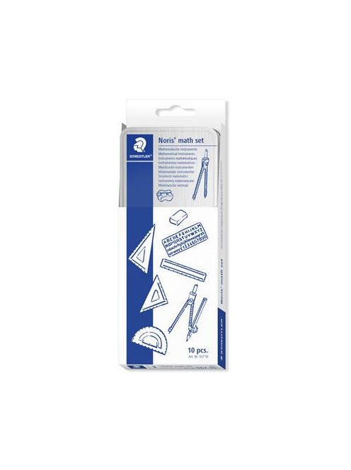 STAEDTLER Matematikai készlet, fém dobozban, 10 darabos, vonalzóval, körzővel és kiegészítőkkel, STAEDTLER® "557 10"