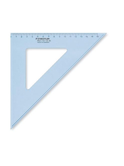 STAEDTLER Háromszög vonalzó, műanyag, 45°, 16 cm, STAEDTLER "Mars 567", átlátszó kék