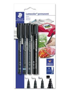   STAEDTLER Alkoholos marker készlet, vegyes, STAEDTLER "Lumocolor® 60" 4 különböző vonalvastagság, fekete
