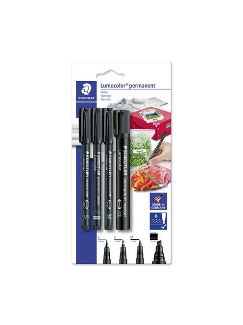 STAEDTLER Alkoholos marker készlet, vegyes, STAEDTLER "Lumocolor® 60" 4 különböző vonalvastagság, fekete