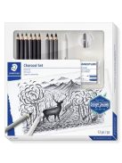 STAEDTLER Grafit- és szénceruza készlet, kiegészítőkkel, 12 darabos, STAEDTLER "Mars® Lumograph® 100C"