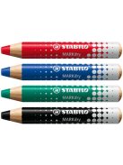 STABILO Táblaceruza készlet, fehértáblához, flipchartpapírhoz kúpos, STABILO "MARKdry", 4 féle szín törlővel és hegyezővel