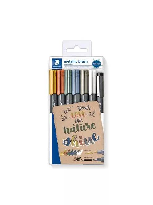 STAEDTLER Dekormarker, 1-6 mm, kúpos, ajándék tusfilccel, STAEDTLER "8321", 6 különböző metál szín