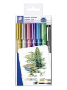 STAEDTLER Dekormarker, 1-2 mm, kúpos, STAEDTLER "8323", 6 különböző metál szín, ajándék fekete tusfilccel