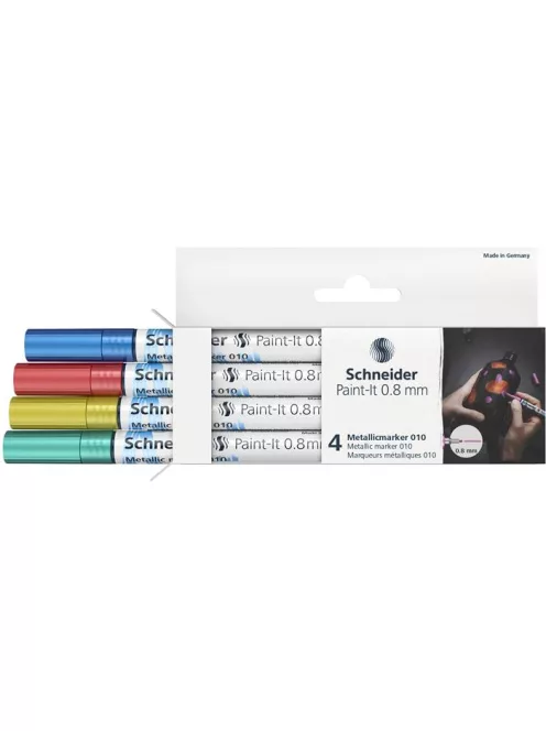 SCHNEIDER Akrilmarker készlet, 0,8 mm, SCHNEIDER "Paint-It 010", 4 különböző metálszín