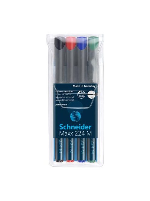 SCHNEIDER Alkoholos marker készlet, OHP, 1 mm, SCHNEIDER "Maxx 224 M", 4 különböző szín